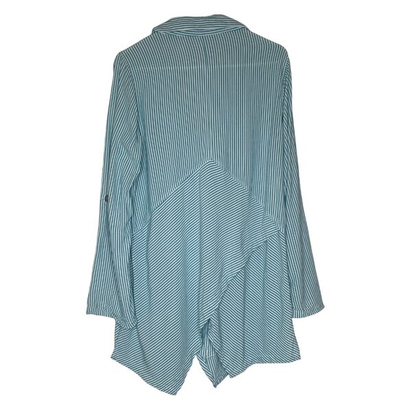 Soft Surroundings Tunic Top Womens Size M Blue Striped Button-Front Asymmetrical - Picture 4 of 11